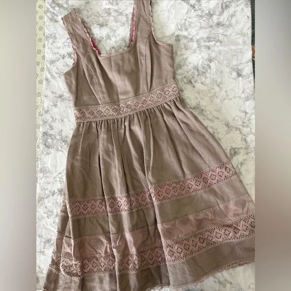Jessica Simpson | Dresses | Jessica Simpson Lace Crochet Lined Womens Tan  And Pink Dress Sz 4 Used 42 | Poshmark